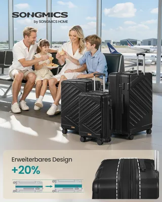 Produktbild von SONGMICS Koffer Set, Hartschalenkoffer mit TSA-Schloss und Koffergurt, erweiterbar, M/L/XL, für Urlaub, 4 Rollen, schwarz
