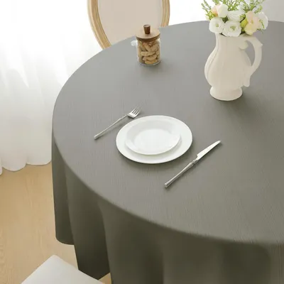 Immagine prodotto di Tovaglia da esterno rotonda, diametro 160 cm, colore grigio, tessuto in lino, idrorepellente, lavabile