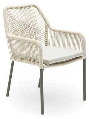 Produktbild von Gartenstuhl - Anthrazit - Beige - Aluminiumgestell - Seilbespannung - mit Kissen
