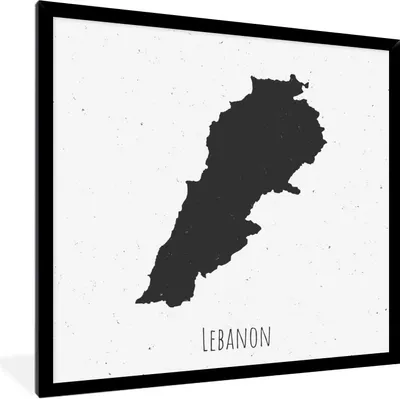 Produktbild von MuchoWow® Gerahmtes Poster Illustration einer schwarzen Karte des Libanon 40x40 cm - Poster mit Schwarzem Bilderrahmen Wandposter Rahmen Foto Bilder - Mit Rahmen - Wanddekoration Schlafzimmer