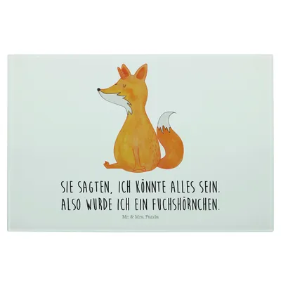 Produktbild von Mr. & Mrs. Panda Medium Glas Schneidbrett Einhorn Fuchs - Weiß - Geschenk, Hackbrett, Einhörner, Schneidebrett, Fuchshörnchen, Füchse, Küchenbrett, Unicorn, Unicorns