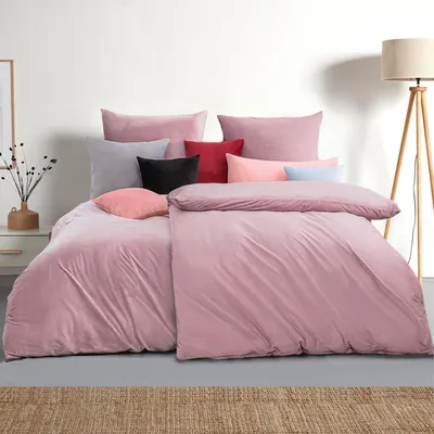 Produktbild von Bettwäsche-Set 4-teilig 155x220 cm Rosa Mikrofaser mit Reißverschluss