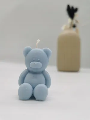 Produktbild von Kleine Bären Kerze Sojawachs Blau Geschenk Babyparty