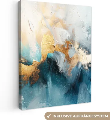 Obrázek produktu pro OneMillionCanvasses® - Obrazy na plátně - Abstraktní - Umění - Zlatá - Modrá, Nástěnné umění, Nástěnná dekorace Obývací pokoj Obrazy, 60x80cm