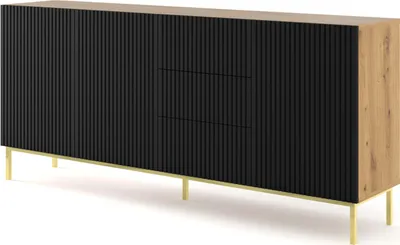 Produktbild von FURNLUX Sideboard Ravenna B Beige Und Schwarz Und Gold 200cm / Hauptfarbe: Schwarz / Abmessungen: 200 x 89 x 42 cm
