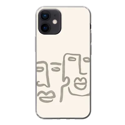 Produktbild von MuchoWow® Handyhülle Schutzhülle Hülle für iPhone 12 Gesicht - Abstrakt - Strichzeichnung Silikon Softcase Handy Hülle - Schutzhülle