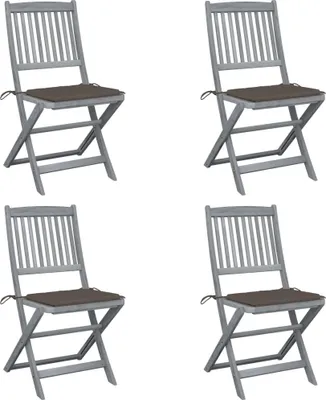 Image de Chaises pliables d'extérieur lot de 4 et coussins Bois d'acacia