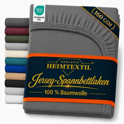 Produktbild von EXKLUSIV HEIMTEXTIL Jersey Spannbettlaken Deluxe 90 x 200 cm Anthrazit 160 GSM, 100% Baumwolle   Bed-Sheet Bettlaken Spannbetttuch Topper Leinentuch