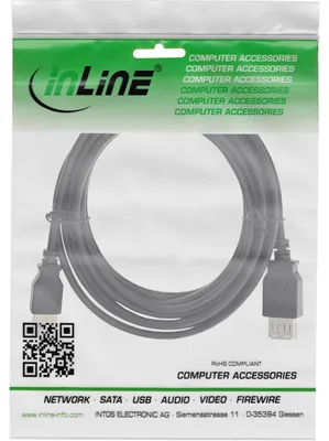 Produktbild von InLine® USB 2.0 Verlängerung, Stecker / Buchse, Typ A, schwarz, 5m