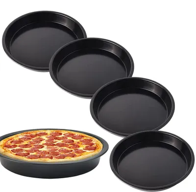 Immagine prodotto di Teglia rotonda per pizza, diametro 18 cm - Stampo per pizza - Teglia per cottura della pizza - Rivestimento antiaderente - Acciaio al carbonio - Set da 4