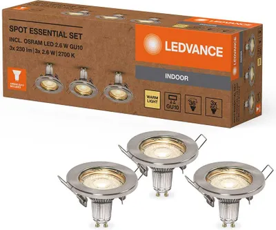 Productafbeelding van 3 x Ledvance LED Einbauleuchte Spot Essential Nickel gebürstet 2,6W GU10 230lm warmweiß 2700K