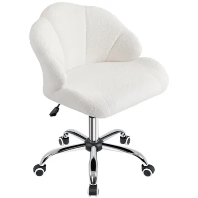 Produktbild von Yaheetech Bürostuhl ergonomisch Drehstuhl höhenverstellbar Schminkstuhl mit Rollen Schreibtischstuhl in Muschelform, bis 136 kg belastbar, Schneeweiß