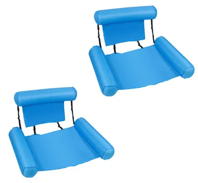 Produktbild von INF Aufblasbare Pool-Liege 2er-Set – PVC, hoch belastbar, Netz-Hängematte, Drei-Rohr-Design, faltbar, hellblauer Bezug