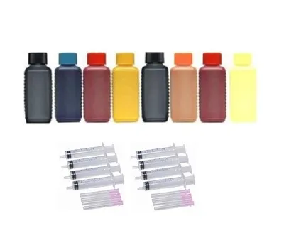 Image de Kit de recharge - 800 ml d'encre pour imprimantes Epson Stylus Photo R1900 + R2000 - comprenant 100 ml de chaque couleur : noir photo, noir mat, cyan, magenta, jaune, rouge, orange, brillant