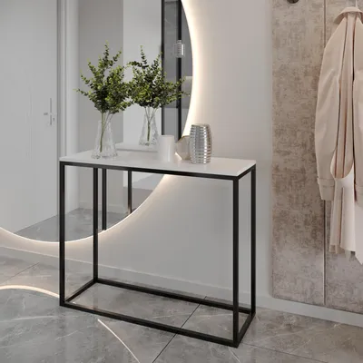 Produktbild von AX LIVING Konsole für Flur Lortie 100 cm weiß schwarzes Metallgestell