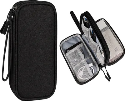 Produktbild von Kabeltasche, Elektroniktasche, Organizer für elektronisches Zubehör, tragbarer Kabel-Organizer, doppelte Kabeltasche für elektronisches Zubehör, USB-Powerbank, SD-Karte, Ladekabel, 8,3 x 5 x 2,6 Zoll