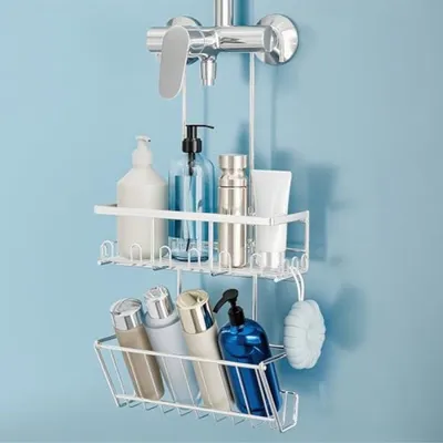 Produktbild von PromoHome® Duschregal Hängeregal - 54 cm - Silber - Ohne Bohren - 2 Etagen - Mit Haken