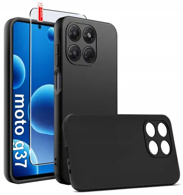 Produktbild von Mattschwarzes, schlankes Silikon-Etui für das Motorola Moto G37 + 9H-Glas