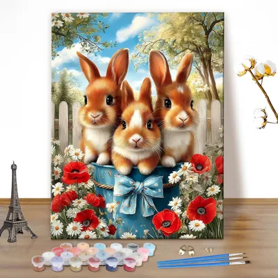 Productafbeelding van Kleurplaten set: Paashaas, lente, doe-het-zelf, olieverfschilderij, canvas, 40x50 cm (zonder lijst)