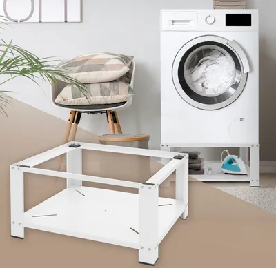Obrázek produktu pro ML-Design spodní rám pračky s policí 63x54cm, bílá ocel, do 150kg, pro chladničku, spodní skříňka pračky, podstavec pračky