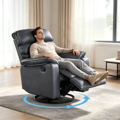 Produktbild von Happy Home TV-Sessel mit Relaxfunktion 360° drehbarer & schaukelnder Relaxsessel mit verstellbarer Rückenlehne Fernsehsessel aus Stoff Dunkelgrau