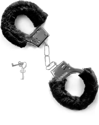 Produktbild von Schwarze Plüsch Handschellen Kostümzubehör 5 cm Durchmesser mit 2 Schlüsseln