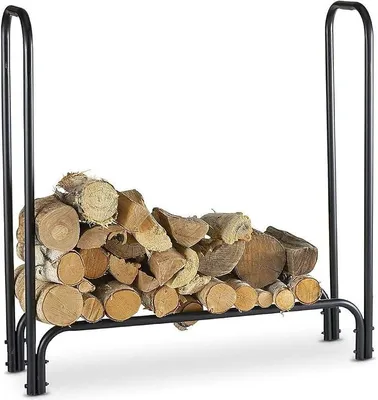 Immagine prodotto di Scaffale in legno, struttura in metallo a tubi, porta in legno, adatto per interni ed esterni, casa e giardino, ideale per camino, stufa a legna. Design moderno (120 x 120 x 35 cm)