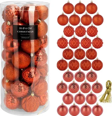 Obrázek produktu pro Nerozbitné červené vánoční ozdoby, 6 cm, sada 35 kusů