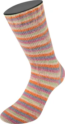 Image de Lana Grossa Meilenweit 100 g COSY SOCKS Multi Stripes 400 m Laine moelleuse de chaussettes mérinos couleur 154 - gris foncé/bleu gris/fuchsia/vert clair/crème/orange