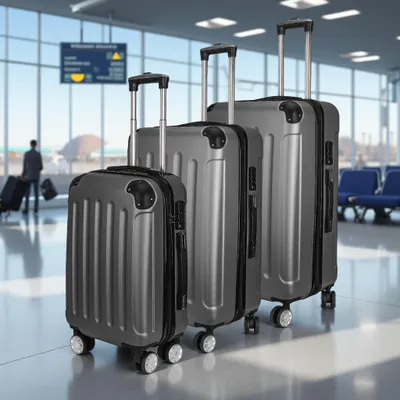 Immagine prodotto di Set di valigie da viaggio INONEFT, 3 dimensioni, con serratura numerica TSA di sicurezza, ruote silenziose a 360°, rivestimento esterno resistente ai graffi, realizzato in plastica ABS resistente, colore grigio scuro