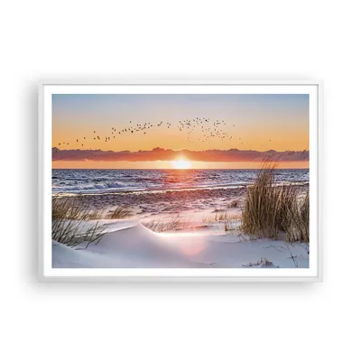 Produktbild von Gerahmtes Poster - Weißer Rahmen - Sonne Strand Vögel - 100x70 cm - Wand Bild - Wanddeko - Wandbilder - Kunstposter - Wandposter - Bilderrahmen - Bilder - Kunstdruck - P2WAA100x70-4727