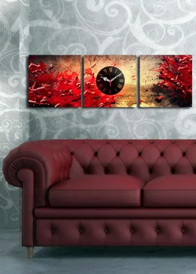 Produktbild von Opviq, 3P2828CS- CLA2677, Bunt, Wanduhren, 90 x 28 cm, 100% Wildleder -Leinwand
