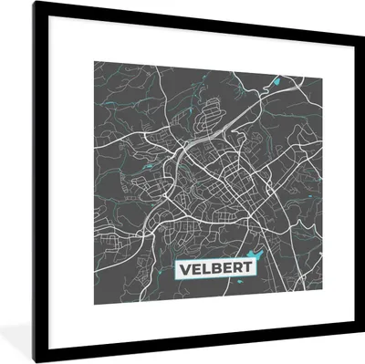 Produktbild von MuchoWow® Gerahmtes Poster Blau - Deutschland - Karte - Stadtplan - Velbert 40x40 cm - Poster mit Schwarzem Bilderrahmen Wandposter Rahmen Foto Bilder - Poster - Plakat im Rahmen