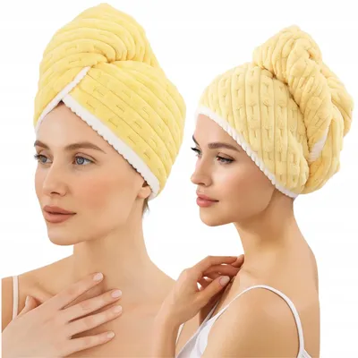 Obrázok produktu pre Turban na vlasy z mikrovlákna - rýchloschnúci uterák na vlasy, ľahký a savý, žltý