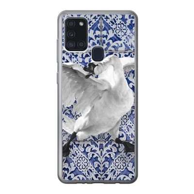 Produktbild von MuchoWow® Handyhülle Schutzhülle Hülle für Samsung Galaxy A21s Schwan - Kunst - Delfter Blau - Malerei - Alte Meister Silikon Softcase Handy Hülle - Hartschale