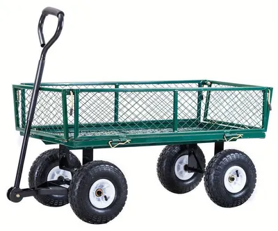 Image de Chariot de jardin - Chariot de manutention - Chariot à main - Chariot de jardin - Chariot agricole - Acier revêtu par poudre - Pneus pneumatiques de 10 pouces