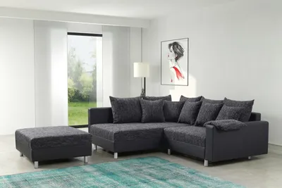 Produktbild von Modernes Sofa Couch Ecksofa Eckcouch in schwarz Eckcouch mit Hocker  - Minsk L
