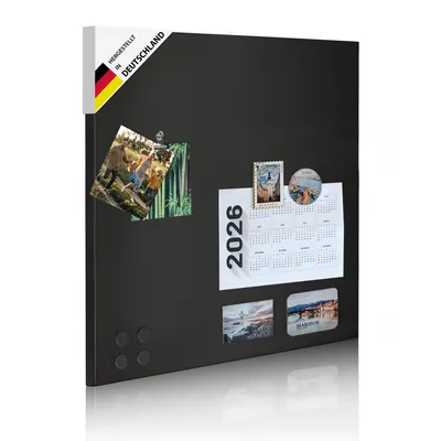 Produktbild von banjado Magnettafel schwarz 50x50cm groß Magnetwand aus Metall Pinnwand für Küche, Büro [MTQSCH Blanco]