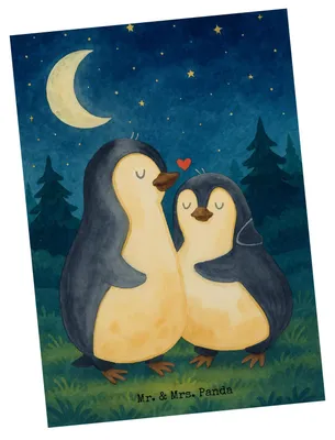 Produktbild von Mr. & Mrs. Panda Grußkarte Pinguine Einschlafen Design - Weiß - Geschenk, für Partner, Ansichtskarten, Freundin, Frauen, Postkarte, Postkarten, Ansichtskarte, Kunstkarten