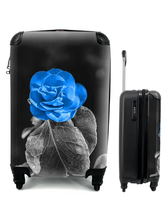 Produktbild von MuchoWow® Koffer Handgepäck Trolley Rollkoffer Kleine Reisekoffer mit 4 Rollen - Blumen - Rose - Schwarz - Weiß - Blau - Cabin Size < 55x40x23 cm & 55x40x20 cm - Fotokoffer - Kabinenkoffer - Boardgepäck - Reise-Box - Reisekoffer - Reisegepäck - Koffer mit Bild - Trolley für Kinder