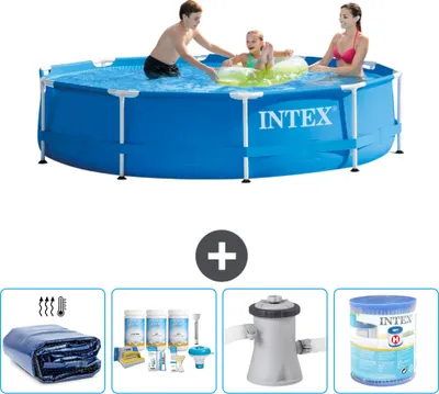 Immagine prodotto di Piscina Intex con struttura rotonda - 305 x 76 cm - Blu - In dotazione Tenda da sole - Pacchetto manutenzione - Pompa filtro per piscina - Filtro