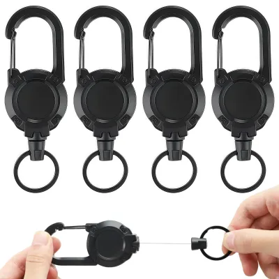 Produktbild von 4 einziehbare Schlüsselanhänger, ausziehbare Schlüsselanhänger mit 60 cm Stahlseil, strapazierfähiger, ausziehbarer Schlüsselriemen mit Karabinerhaken, für Ausweishüllen, Kartenetuis