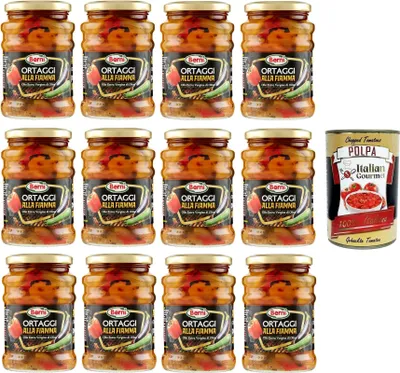 Produktbild von Berni Ortaggi alla Fiamma con Olio Extra Vergine di Oliva Flammgemüse mit Nativem Olivenöl Extra 12x 350 g+ Italian Gourmet polpa 400g