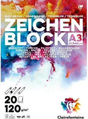 Produktbild von Clairefontaine 10x Zeichenblock A3, 20 Blatt weiß 120g, blanko 70620B