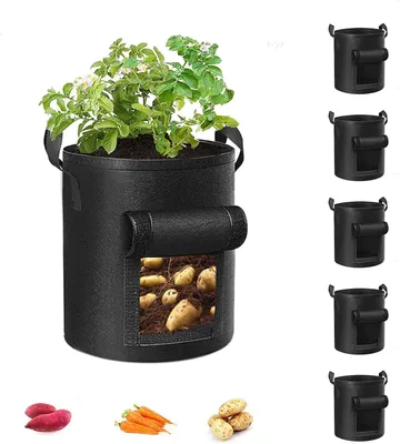 Produktbild von 5 Stück Pflanztasche,5 Gallonen Kartoffel Pflanzsack,Pflanztopf pflanzbeutel mit Stabilen Griffen und Visualized Flap,Atmungsaktiv Gartenpflanzbeutel