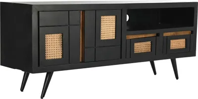 Image de Meuble TV DKD Home Decor noir rotin bois de mangue (145,5 x 40,5 x 60 cm)