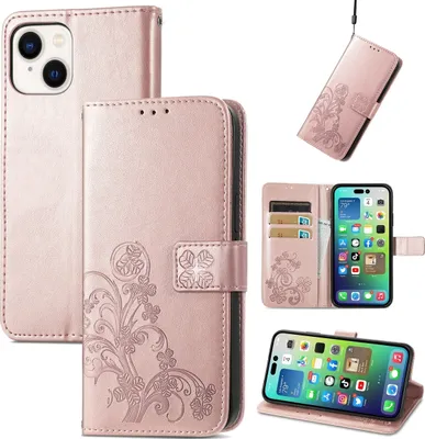 Produktbild von Mobigear Clover iPhone 15 Hülle Klapphülle Geldbörse - Roségold