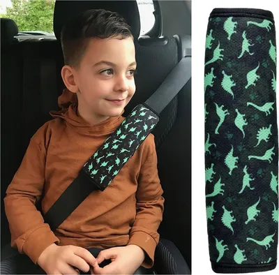Immagine prodotto di 1x HECKBO protezione della cintura di sicurezza dell'auto cuscino della cintura di sicurezza dell'auto cuscino della cintura di sicurezza dell'auto per i bambini ragazzi / ragazzi con dinosauro dinosauro