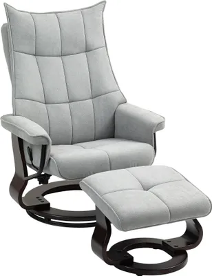 Produktbild von HOMCOM Relaxsessel mit Hocker, Drehbar Fernsehsessel mit Liegefunktion, Wippfunktion, Liegesessel mit doppellagiger hoher Rückenlehne, Samtoptik, für Wohnzimmer, Schlafzimmer, Grau