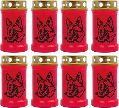 Produktbild von Grabkerze Rot 8er Pack, Brenndauer: 40 Stunden ( je Kerze ), Motiv: Schäferhund